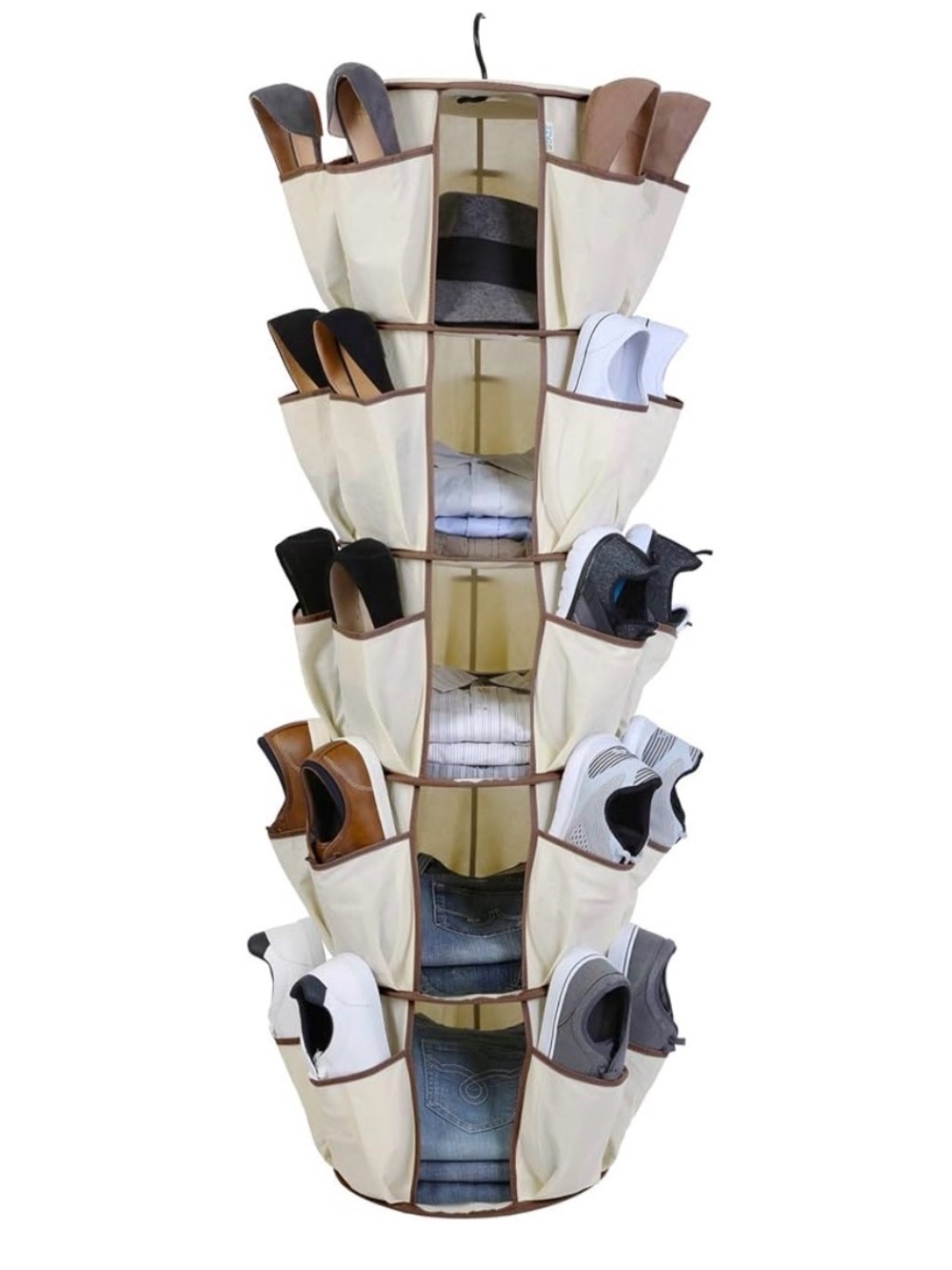 5 Tier/40 Slots Hanging carousel Shoe/ Handbag Organizer - Cream